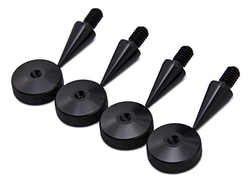 Precisiongeek - Speaker Spikes M8, 20mm Diameter, Black Anodised Aluminium And Speaker Pads, Black Anodised Aluminium, 20mm Diameter, Bevelled Shape