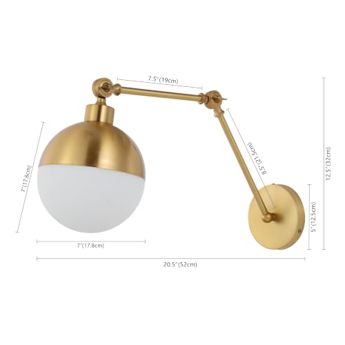 Image of JONATHAN Y 12.5 inch Brass Gold 1-Light Iron and Glass Arm-Adjustable LED Sconce, Mid-Century Modern Art Deco Wall Lamp for Bedroom Living Room, LED Bulb Included JYL9931A