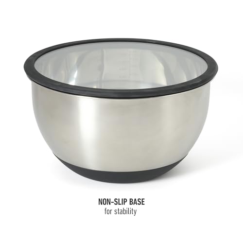 Image of Calphalon Mixing Bowl Set, Stainless Steel Mixing Bowls With Lids, 3-Piece Stainless Steel Mixing Bowls with Glass Lids & Non-Slip Silicone Base, Prep and Storage Bowls Dishwasher Safe