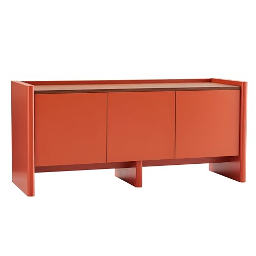 Oviala Meuble TV uni rétro rectangulaire L120 cm Orange