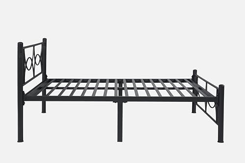 Image of Luno Metal Extra Single Size Bed Without Storage | Wrought Iron Cot with Headboard & Footboard| Sturdy Powder Coated Platform Bed Extra Single Size Cot for Bedroom (Luno Black)