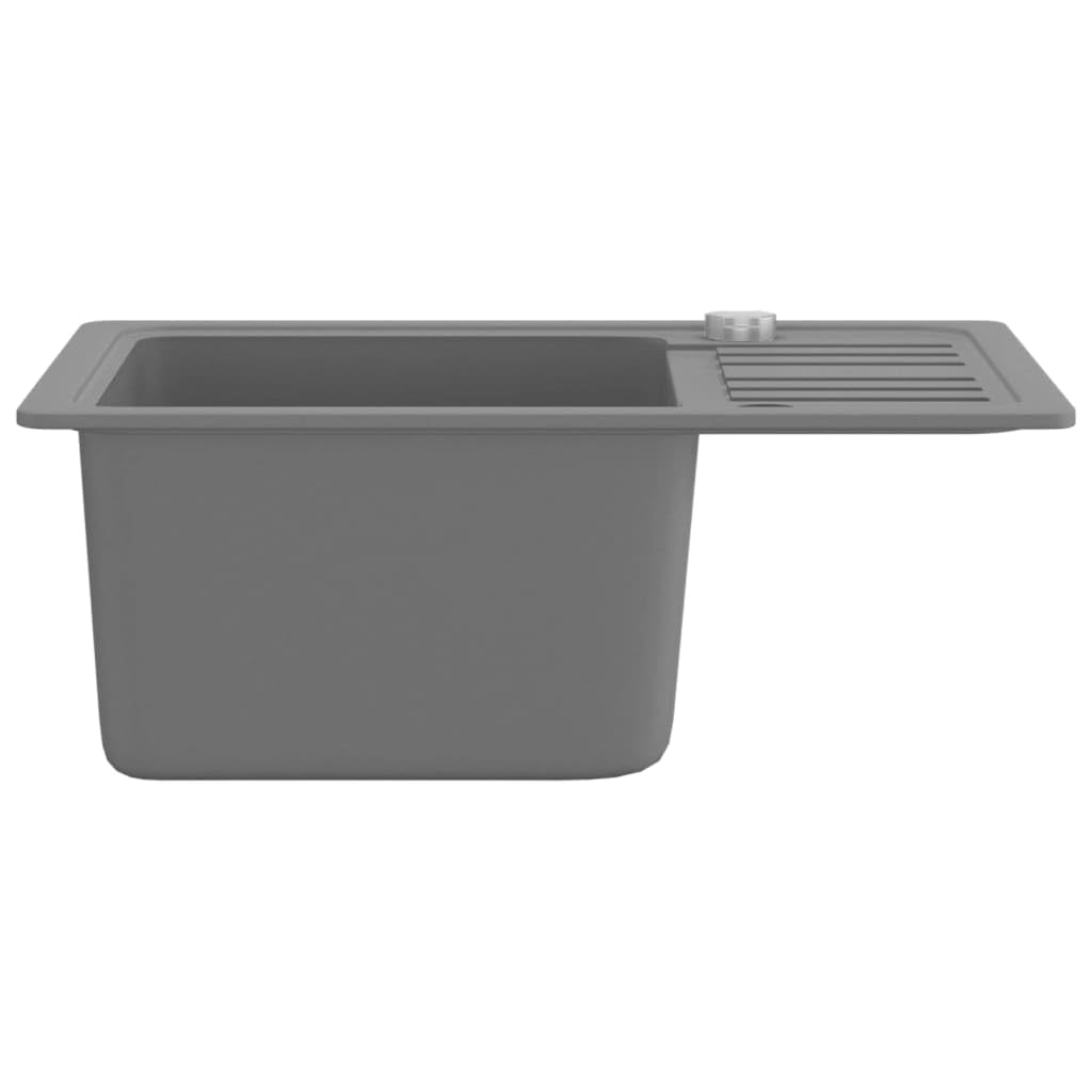 Fregadero individual de granito gris de 80% cuarzo y resina, 575 x 460 x 280 mm, reversible, para cocina y lavadero con cesta colador, resistente al calor hasta 280 °C