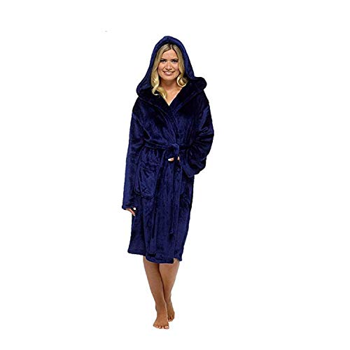 WEWE Mujeres's Albornoz,Espesar Caliente Robe para Mujeres con Cinturón De Cintura Bata De Felpa Azul Marino S