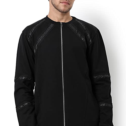 Image of Campus Sutra Men's Black Solid Regular Fit Cotton Jacket For Winter Wear | Round Neck Collar | Full Sleeve | Zipper | Casual Jacket For Man | Western Stylish Jacket For Men