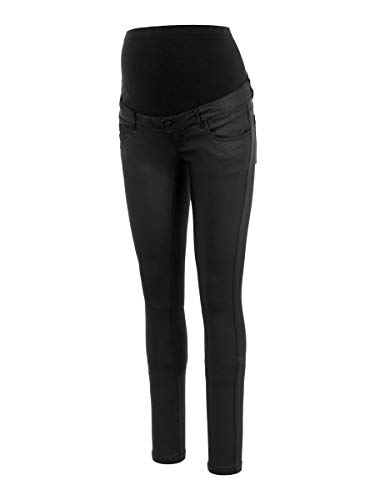 Jeans Mamalicious Mlsantos Slim Coated femme pantalon taille haute enduit noir