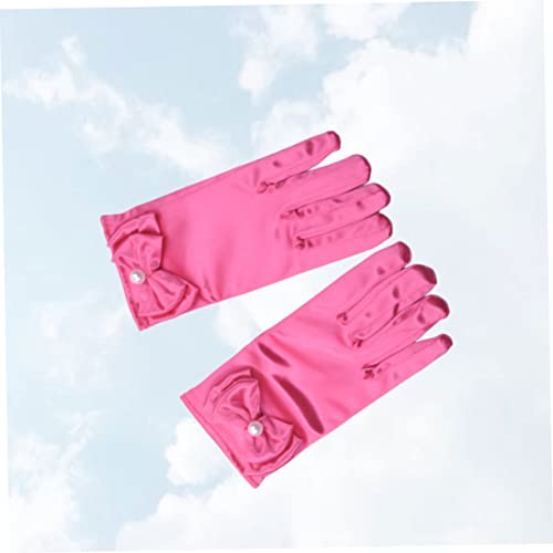 Princess Gloves for Kids Bowknot Design Micro Elastic Performance Gloves Short Cosplay Costume Accessories for Dress-Up Parties Suitable for Children2