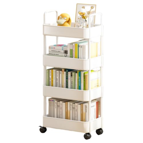 Zehaiwl スリムワゴン 3段ワゴン 4段 360°調整可能 ベビーワゴン キッチンツール スリム 大容量 リビング 収納 ワゴン キャスター付き 3段 隙間 小物 おしゃれ 収納ワゴン カバン置き キャスター付きラック (4段ホワイト)