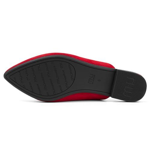Image of MUSSHOE Mules for Women Flats Comfortable Dressy Pointed Toe Women Mules for Work Business Office Party Wedding,Red 8.5