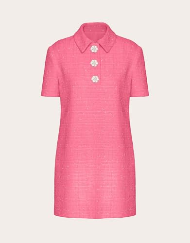 Women's Tweed Mini Shift Dress Polo Collared Party Formal Short Dress Rhinestone Button Up Work Tunic Dress3
