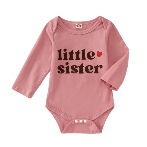 Image of SOFEON Little Sister Onesie Bodysuit Baby Girl Long Sleeve Romper Newborn Little Sis Bodysuit Infant Sibling Outfits 0-18M