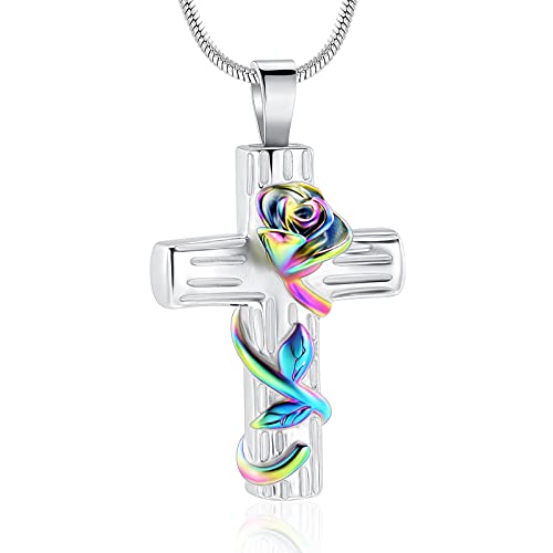 VCCWYQK Collier urne pour cendres - Croix en acier inoxydable - Bijou funéraire pour homme/animal domestique, Acier inoxydable