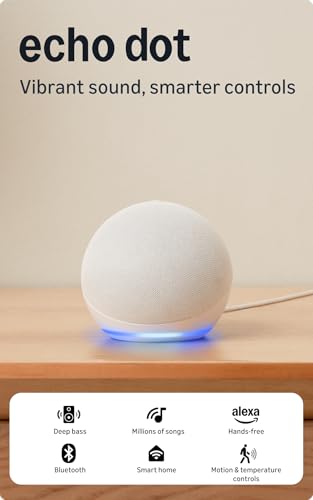 Amazon Echo Dot (5th Gen) | Smart speaker with vibrant sound, Motion Detection, Temperature Sensor, Alexa and Bluetooth| White