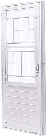 Porta de Aço com Postigo 215x83cm com Grade Quadriculada e Vidro ...