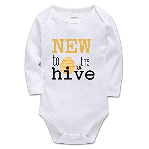 Image of Bee Onesie- New to The Hive -New Baby Onesie Funny One-Piece Infant Baby Bodysuit0-24 Months Long Sleeve White