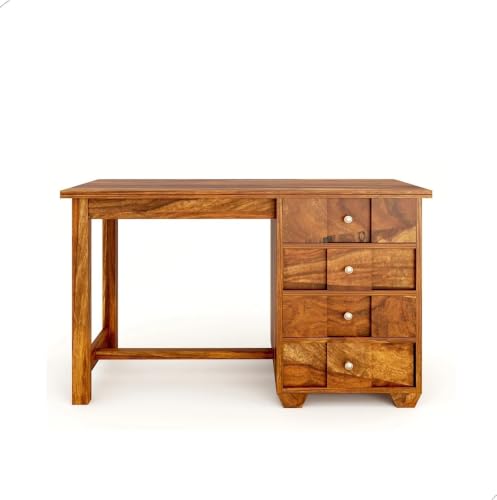 Image of Solid Sheesham Wooden Study Table & Desk with Drawer for Office and Home | Computer Laptop Table | Reading & Writing Desk | Laptop Desk (Honey F)