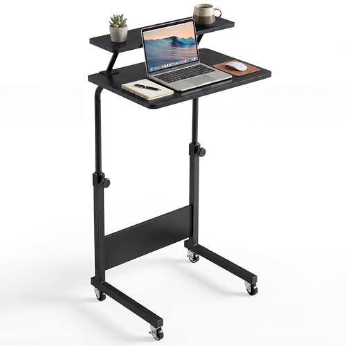YITAHOME Beistelltisch Höhenverstellbar mit Rollen Mobilfunk Laptoptisch Tragbarer Home Office Schreibtisch mit Aufbewahrungsregal für Schlafzimmer Stehpult Beistelltisch Rollen Schwarz