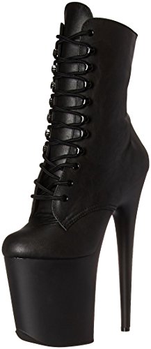 Pleaser Women's FLAMINGO-1020 Ankle Boot, Black Faux Leather/Black Matte, 5