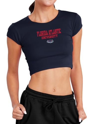 Campus Lab Florida Atlantic University Legacy Womens Cap Sleeve Baby Rib Crop Top Navy Small