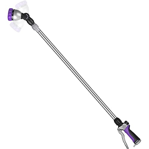 RESTMO Long Telescopic Watering Wand for Garden Hose, 36β-60β Garden Wand | 180Β° Adjustable Ratcheting Head,7 Spray Patterns, Flow Control, Ideal for Hanging Baskets & Shrubs Watering, Purpl