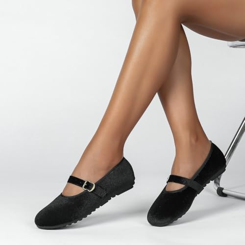 Betastella Womens Faux Fur Lined Mary Jane Flats Round Toe Ankle Strap Pumps Warm Comfortable Ballet Shoes3