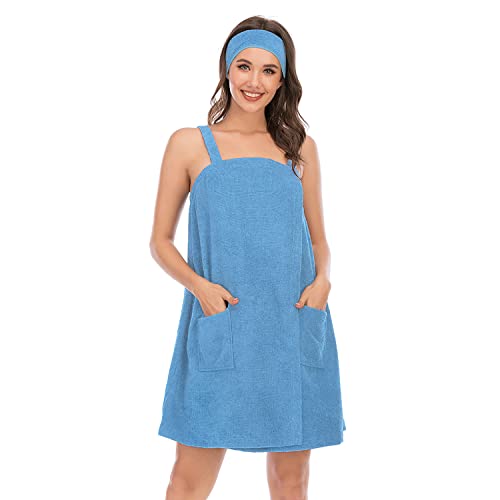 Verve Jelly Women's Cotton Towelling Wrap Soft Sarong Towel Shower Spa Sauna Beach Gym Towelling Robe Cover-Up Light Blue