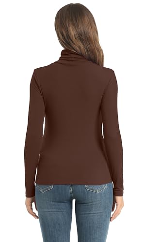 Image of Women's Casual Long Sleeve Turtleneck Tops Slim Fitted Lightweight Base Layer Shirts