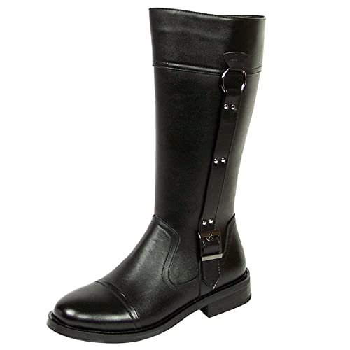 Mens Guard of Honor Horse Riding Boots with Zipper Gauze Lining Durable Outdoor Pointed Fashion Western Cowgirl Shoes - Boot Tube PU(Color:Black,Size:UK9)