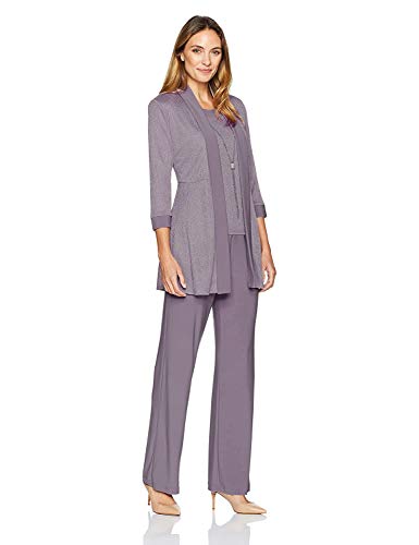 R&M Richards Women s Two Piece Metallic Rib Pant Set- Mother of The Bride Outfit (Silver, 14)