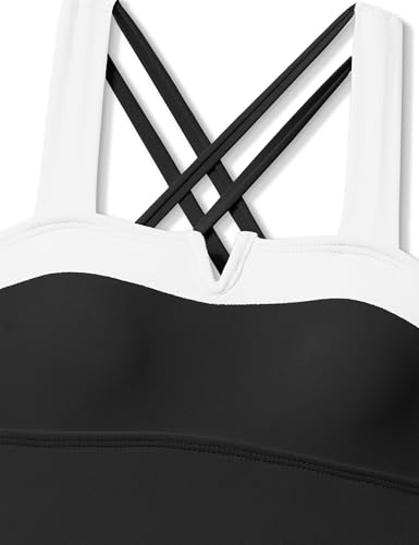 Shallmu Girls One Piece Swimsuits Color Block Dual Crossback Straps with Cover Up Skirt Girl's Swimwear 9-16Y4