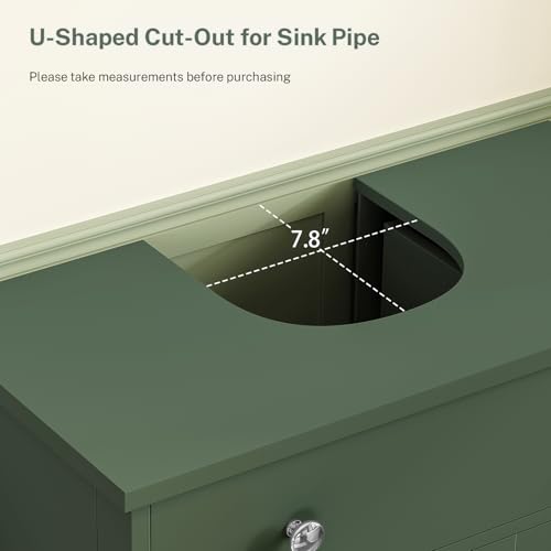 Image of TEENFON Pedestal Sink Storage Cabinet with 2 Doors and Drawer, Bathroom Sink Cabinet, Under Sink Cabinet with U-Shape Cut-Out, Green