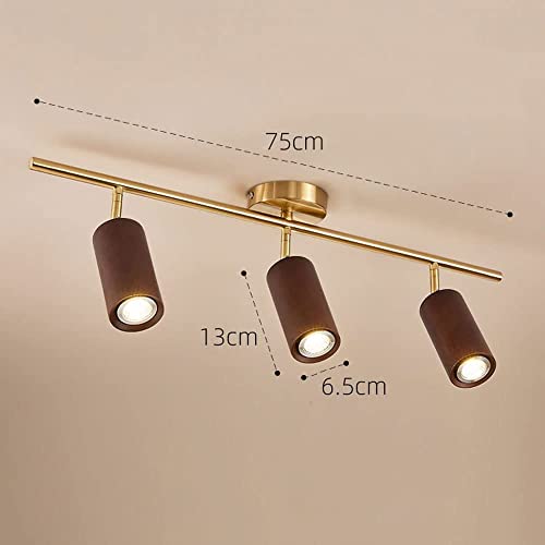 Spot LED de plafond en bois de noyer avec rail rotatif réglable pour cuisine, salle à manger et couloir. Lampes d'accent directionnelles à 2 lumières, 3 lumières, 6000 K.
