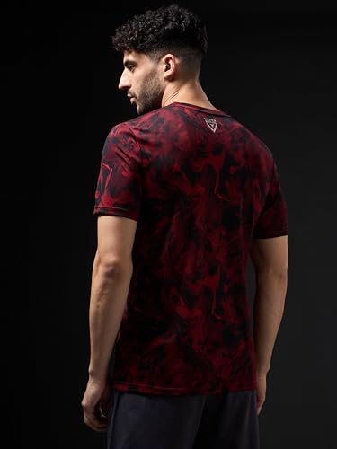 Image of TECHNOSPORT Men's 100% Polyester Regular Fit Half Sleeve Printed Crew Neck T-Shirt with Techno Dry, Anti Microbial Properties for Gym, Workout and Regular Use
