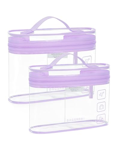 BAGSMART TSA Approved Toiletry Bag, 2 Pack Clear Makeup Cosmetic Bag Organizer, Quart Size Travel Bag for Toiletries, Carry-on Travel Accessories Essentials, Green-2pcs