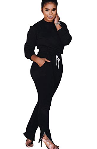 Women Sweatsuits Sets Two Piece Outfits Long Sleeve Sweatshirt and Joggers Pants Tracksuit (XX-Large, Black)
