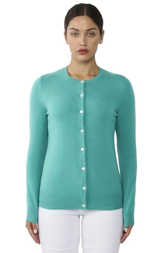 Image of JENNIE LIU Women's 100% Cashmere Button Front Long Sleeve Crewneck Cardigan Sweater