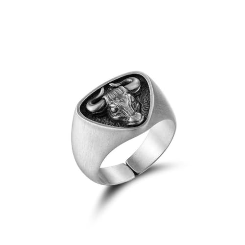Caiduoduo Anillo Cabeza de Toro Hombres Personalidad Retro Nicho Dominante Zodíaco Buey Anillo Anillo Abierto