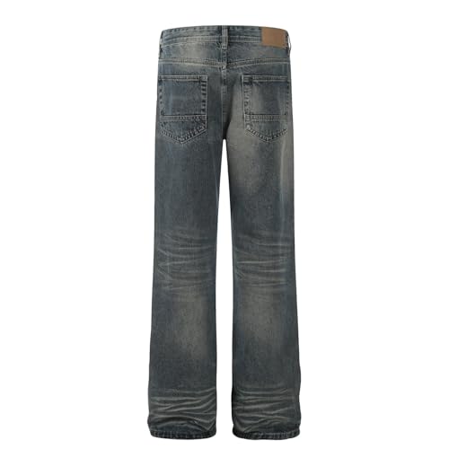 Jeans Pants Trousers Denim Retro Street Trendy Punched Water Washed Blue Loose Micro Horn Commuter Straight for Men 5
