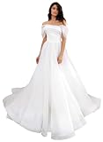 White Off Shoulder Satin Wedding Dress 2025 for Bride Long Puffy Prom Dress A Line Tulle Ball Gowns for Women 10