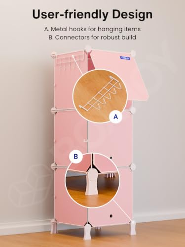 Image of BOXJOY 6 Shelf Plastic Kids Wardrobe with 3 Doors, Sticker Sheet & Holder