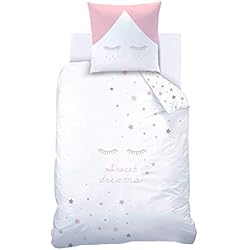 Zara Home Funda Nordica Infantil Sweet Dreams Juego de ropa de cama con diseño de estrellas, 135 x 200 cm, ropa de cama infantil, pestañas y estrellas, funda de almohada de 80 x 80 cm y funda nórdica de 135 x 200 cm, 100% algodón