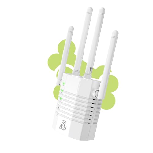 AOOEPU 1200Mbps Dual - Band WiFi Extender Signal Booster, WiFi Extender with 4 Antennas, WiFi Booster Covers Up to 12880 Sq.ft & 105 Devices, WiFi Repeater with Wall - Plug Signal Booster for Home