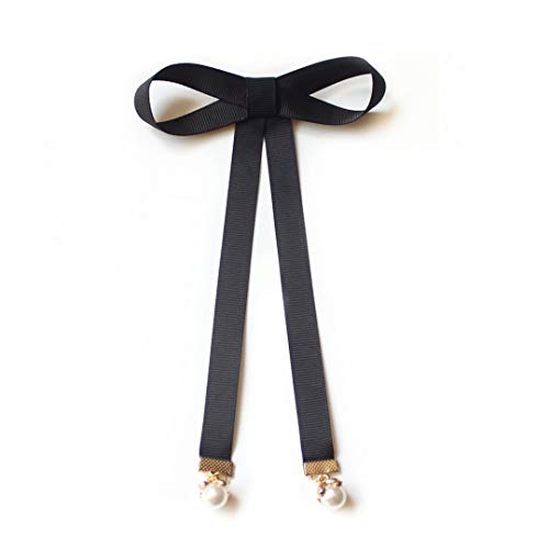 Broche bowknot en ruban noir avec perle en nacre pour chemisier de luxe