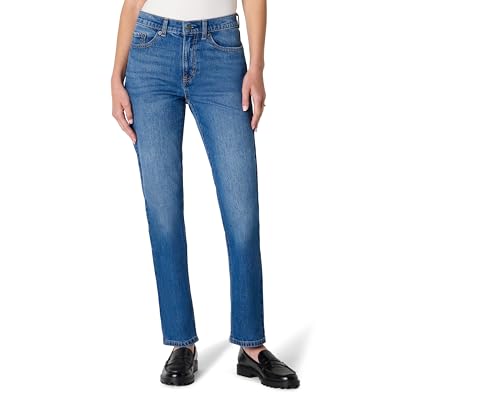 Amazon Essentials Women's High-Rise Straight Leg Jean, Medium Blue, 16