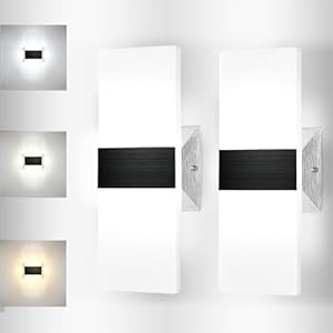 CANMEIJIA Wall Sconces Set of Two, Acrylic LED Wall Lights 12W Hardwired Wall Lighting Fixture 3 Colors Adjustable 3000K/5000K/6500K Wall Mounted Lights for Indoor Bedroom Living Room Stairway
