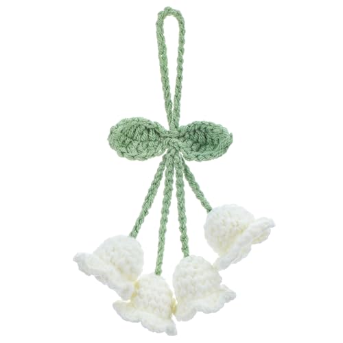 Car Accessories for Women, Lily of The Valley Gifts, Rear View Mirror Accessories Hanging Decor, Cute Bellflower Crochet Rearview Mirror Accessories for Women Car Decorations(White)