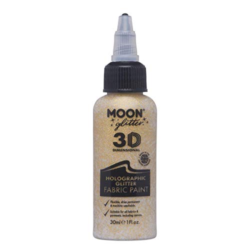 Moon Glitter - Holographic Glitter 3D Fabric Paint - 1.01fl oz - Gold - Textile paint for clothes, t-shirts, bags, shoes & canvas