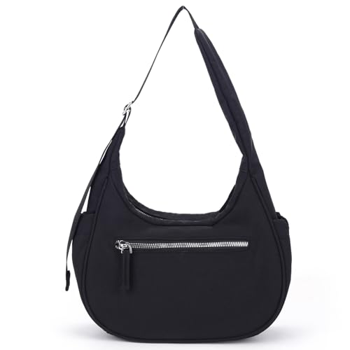 Image of JANKS Small Puffer Crescent Shoulder Bag for Women, Nylon Quilted Puffy Crossbody Purse, Cute Hobo Shoulder Handbags