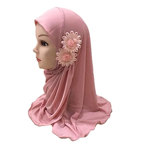 2-6 Years Old Girls Muslim Hijab with 6 Flowers Islamic Arab Headscarf Sand and Sun Protection Scarf Shawls2