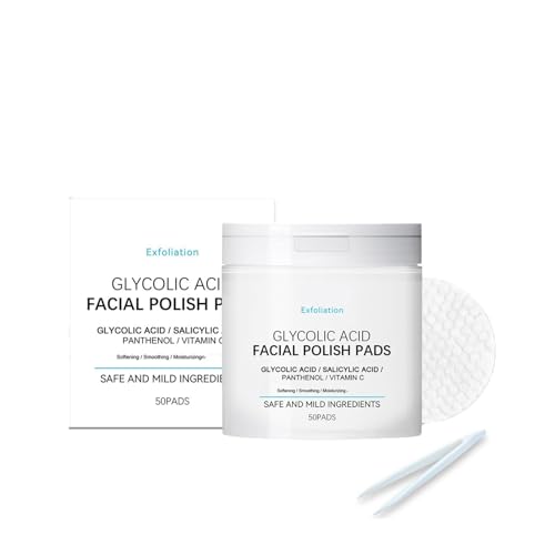 Glycolsäure Peeling Pad, Toner Pads, Peeling Pads mit Salicylsäure, Vitaminen C, Tiefenreinigung und Minimiert Poren Bekämpft Unreinheiten Langzeitpflege für Haut (50Pcs, A)