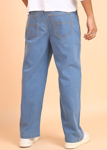 Image of MONTREZ Straight Fit Men Light Blue Mid Rise Jeans